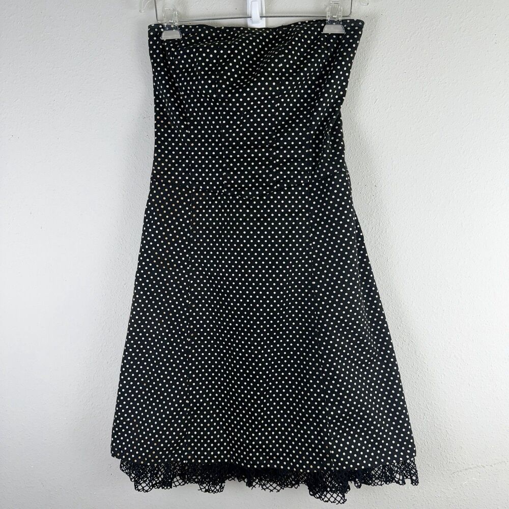 Vintage TRIPP NYC L Black Polka Dot Corset Lace Up Back Tulle Dress y2k Goth